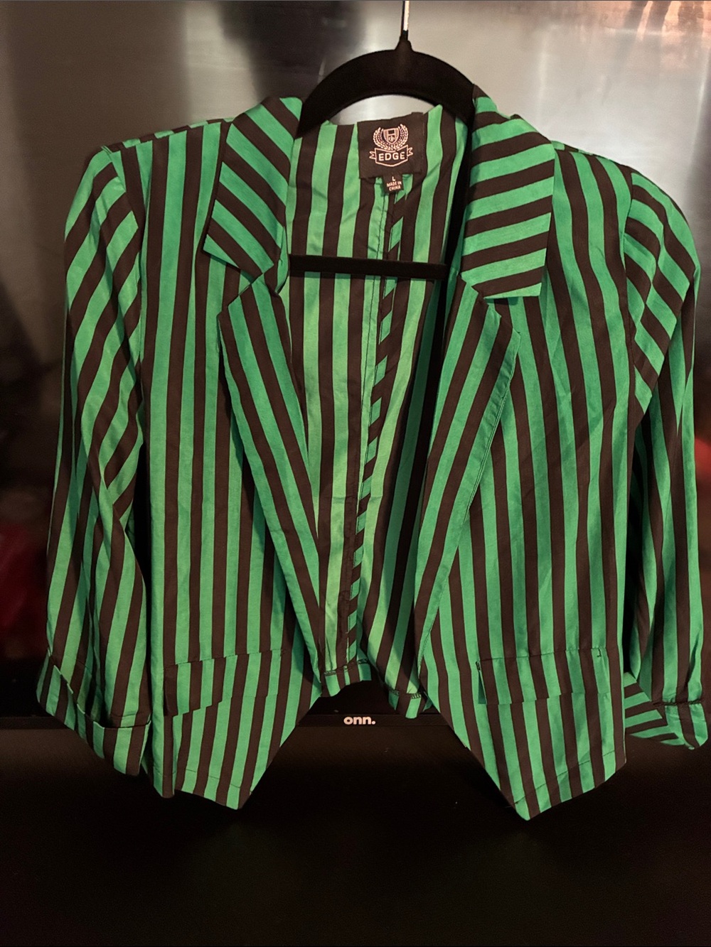 edge Green and Black Striped Cropped Blazer